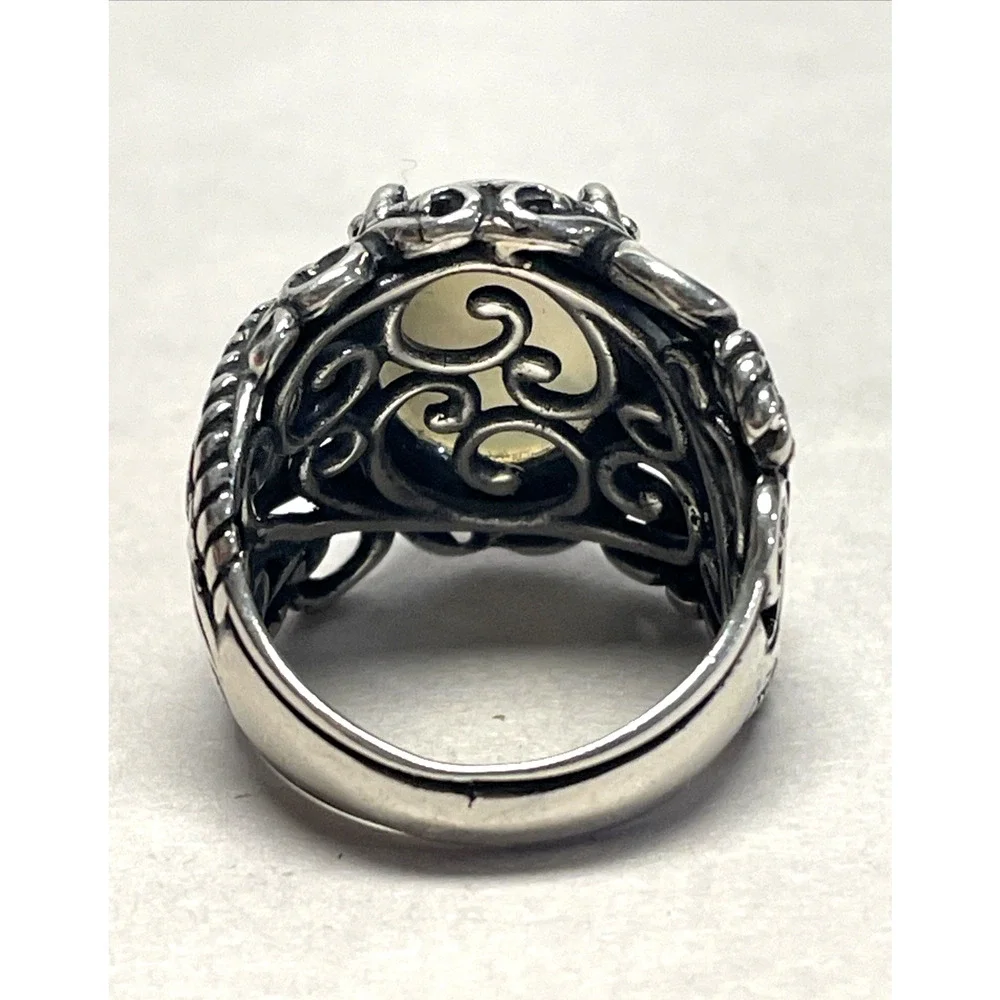 Carolyn Pollack 925 Sterling Silver Faceted Clear Stone Ring Size 7 Ornate